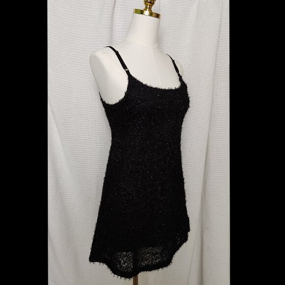 Serious | fuzzy sparkly black mini dress | adjustable strap - Picture 6 of 16